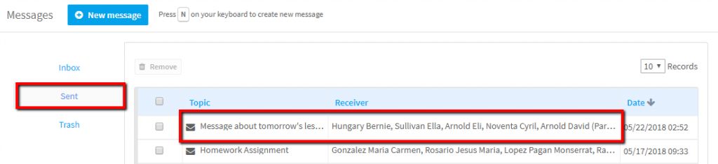 Sent messages