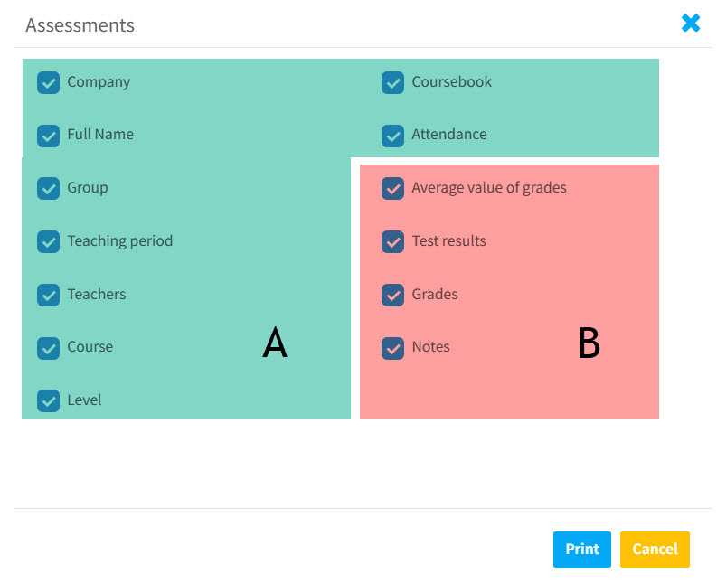 Select fields for assessment