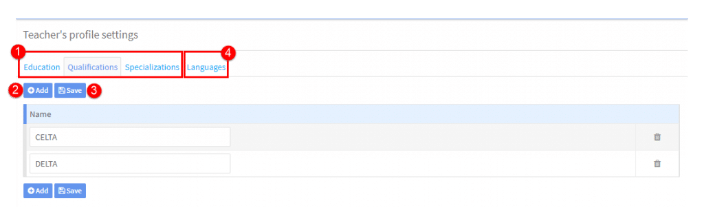 teacher profile settings